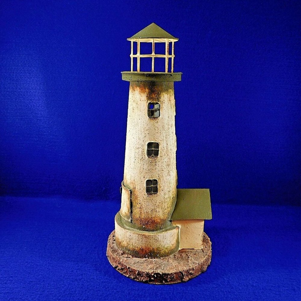 Large Painted Tin Lighthouse Votive Tealight Candle Holder 15" Beach Decor - Picture 5 of 11